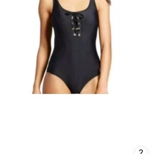 MOSSIMO - Women's Lace-Up One Piece Bathing Swim Suit BLACK Size L
